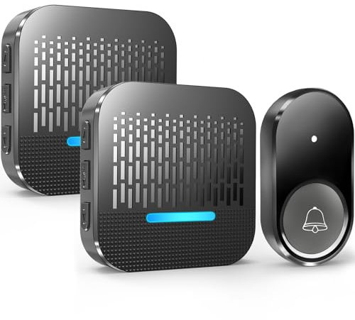 Kabol Wireless Doorbell, Plug in 1000ft Cordless Door Bell Chime, 55 Melodies, 5 Volume Levels, IP65 Waterproof Door Bells Wireless Kits, 1 Battery Operated Button and 2 Receivers with LED Indicator