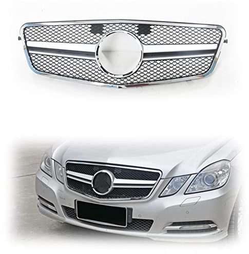 WMTCNC Kühlergrille Kühlergrill Für Benz W212 E-Klasse 2009-2013 E200 E300 E350 AMG Stil Silber Auto Obere Stoßstange Haube Mesh Racing Grills