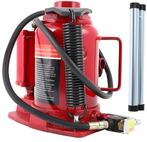 ROADFAR 30 Ton Pneumatic Air Hydraulic Bottle Jack with Manual Hand Pump for Auto Truck Repair, Red