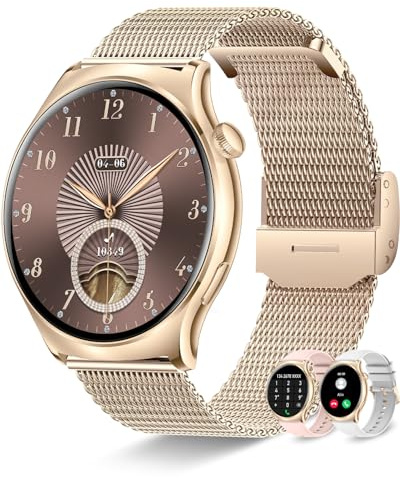 Erkwei Smartwatch Damen mit Telefonfunktion Always-on-Display Smart Watch 100+ Sportmodi Fitnessuhr für iOS Android Fitness Tracker mit Schlafmonitor Pulsuhr Schrittzähler Roségold