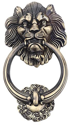 PISOM Löwe-Türklopfer, Türklopfer aus Zinklegierung, Türgriff for Haustür, Türklopfer-Schlagplatte (Color : Bronze, S : 11.5 * 20cm)