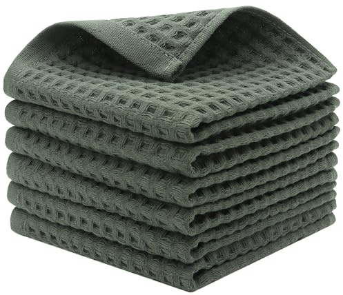 Mia'sDream Cotton Waffle Wash Cloths for Showering Face Body, Premium Qualit Thin Washcloths 6 Pack Face Wash Cloth, Quick Drying Small Hand Towels for Bathroom Wash Rags,13 x 13 (Olive Green)