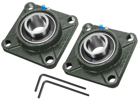 Kozelo 2pz UCF207 Cuscinetti a Blocchetto Cuscino con Foro 35mm | Cuscinetti Acciaio Cromato Montati, con Base Ghisa Solida, Flangia Quadrata, Autoallineanti