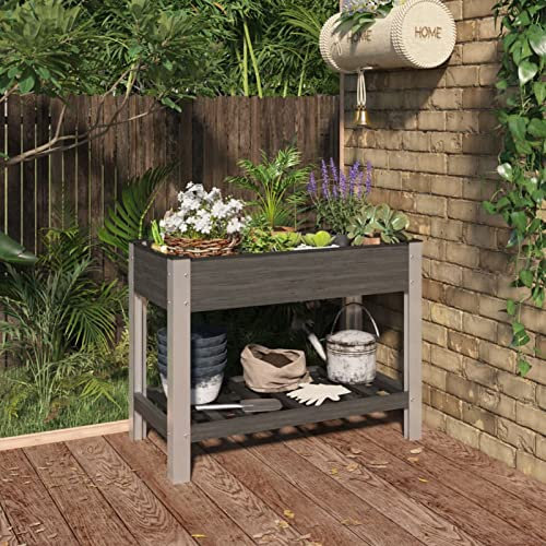 ShGaxin Garten-Hochbeet mit Ablage Grau 100x50x75 cm WPC, Palettenrahmen, Hochteich, Gemüsebeet, Kräuterregal Balkon, Blumenbeet, Kräuterspirale, Tomatenbeet, Pflanzhochbeet - 362569