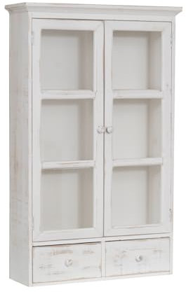 Biscottini Mobiletto bagno sospeso Legno e vetro L42,5xPR19,5xH76,5 cm - Vetrinetta da parete per bagno e cucina - Vetrina bianca porta detersivi salvaspazio
