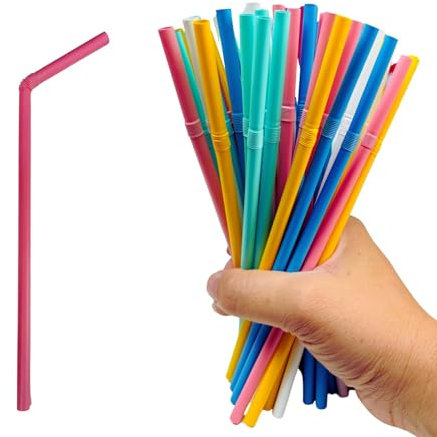Plant-Based Reusable Straws – Colorful Flexible Drinking Straws Made from Natural Corn for Smoothies, Milkshakes, Slushies – Flexible Straws for Parties & Daily Use (Pack of 50)