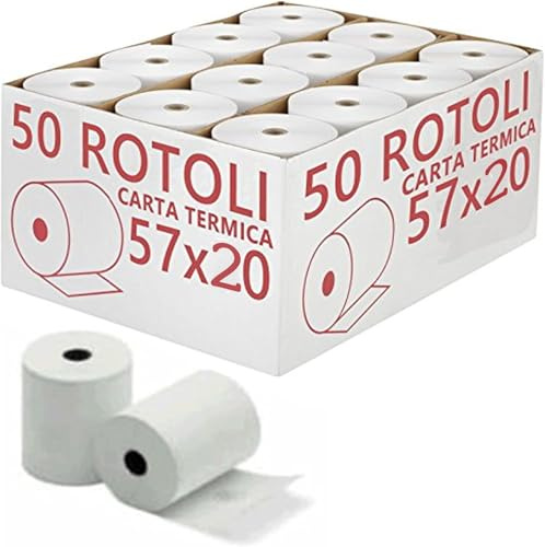 Lot de 50 rouleaux de papier thermique 57 mm x 20 m pour caisse enregistreuse