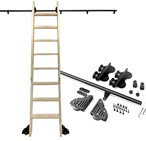Hardware per Libreria con Scala Scorrevole per Fienile Retrattile a Tubo Tondo (Senza Scala) - Kit Binario per Porta con Rulli a Pa