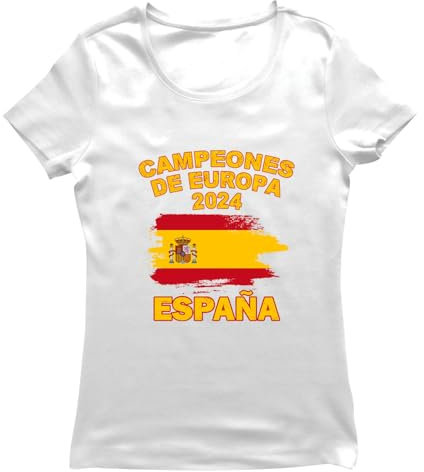 lepni.me Spanien Fußball-T-Shirt für Frauen | Spanische Flagge Abzeichen Trikot | WM 2022 Meister der Europameisterschaft 2024 Top Fans (L Weiß Mehrfarben)
