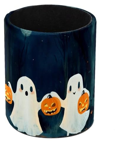 Halloween Ghost Pumpkin Lanterns Print Standing Pencil Case, Round Pen Holder Pouch Capacity Pen CupMakeup Brush Boxes for School Students Office Women Teens