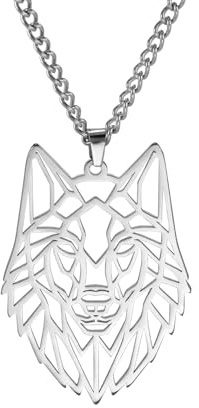 EUEAVAN Collar con colgante de lobo de esqueleto clásico, elementos de cabeza de animales, bosque, naturaleza, joyería de acero inoxidable, regalo para niños, hombres y niñas, Medium, Acero