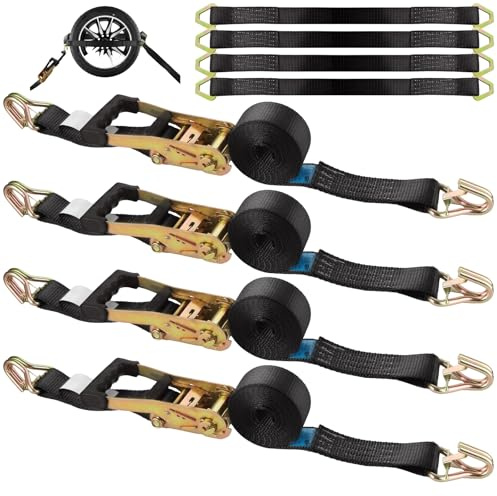 DAJAVE 4 Stück Spanngurt Autotransport 50mm x 3m Spanngurt für Auto Transport, 5000daN, Spanngurte mit Ratsche und Haken für PKW Trailer Radsicherung