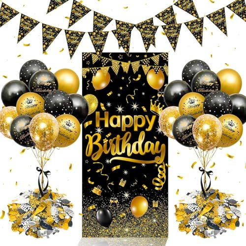 Decorazioni Nero Oro per Compleanno Uomo Donna - Palloncini, Striscione, Coriandoli, Addobbi per Festa