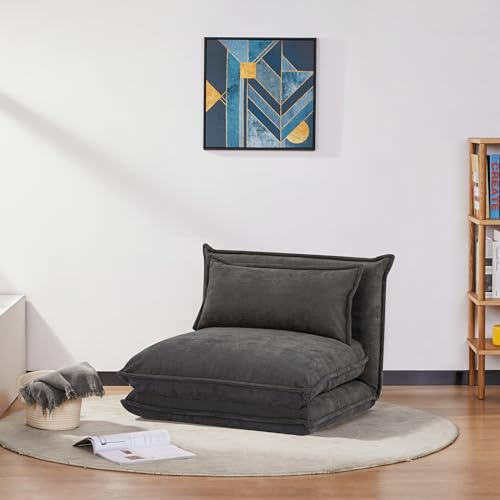 [en.casa] Schlafsessel Umeå 59x85,5x67 cm Sessel mit Schlaffunktion Schlafsofa Relaxsessel Bodensessel Gästesofa Cord Grau