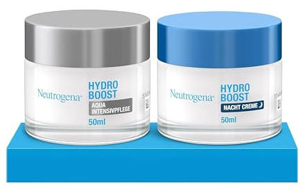 Neutrogena Hydro Boost Gesichtscreme, Revitalising Booster mit Hyaluron & Antioxidantien, ölfrei, 50 ml + Neutrogena Hydro Boost Nachtcreme mit Hyaluron, intensive Feuchtigkeit für jede Haut, 50ml