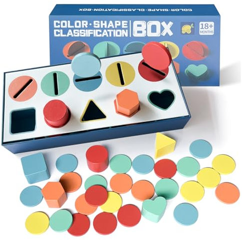 Goujfol Steckspiel für Kinder, Holzspielzeug Kinder Farbe Sortierspiel, Montessori Spielzeug Steckspiele, Lernspiele Sensorisches Spiel Geschenke