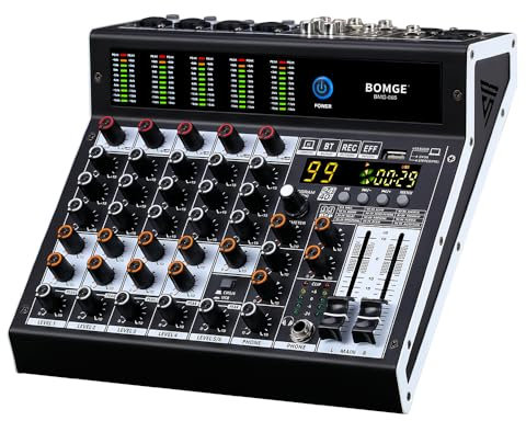 BOMGE Mixer audio professionale a 6 canali console di mixaggio con 99 effetti DSP, +48 V Phantom, Bluetooth, interfaccia USB.2 processore AUX.FX per registrazione in studio e spettacoli dal vivo