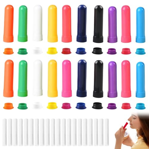 20 Pièces Inhalateur d'Huiles Essentielles, Stick Inhalateur pour Huiles Essentielles Nez, Réutilisables, avec 10 Bonne Hygroscopique, pour Détendre Le Corps et Vous Aider à Dormir