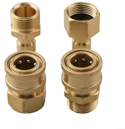 Hochdruckreiniger Schnellkupplung Set 4-Teilig M22-15mm M22-14mm 3/8 1/4 Adapter Anschluss Messing Verbinder Für Hochdruckschlauch Langlebig Rostfrei Einfache Verbindung(M22-15MM 3/8)