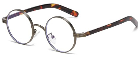 LJCZKA Kleine Runde Brille Ohne Stärke für Damen Herren Rund Blaulichtfilter Brille Metallgestell Anti Müdigkeit für PC, Handy, Fernseher