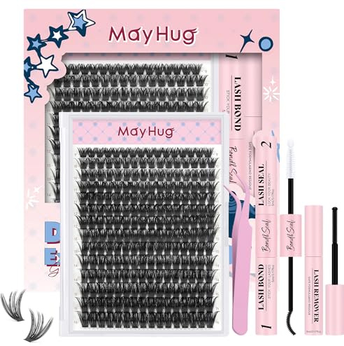 Mayhug Lash Extension-set 100D ögonfransförlängningsset 9–16 mm kluster ögonfransar 280 st D böjning, enskilda ögonfransar, naturliga gör-det-själv ögonfransförlängningsset för nybörjare (100D-kit)