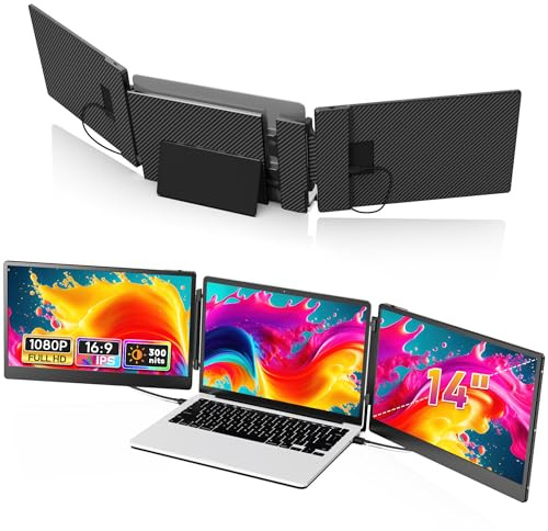 PIPOPAD Laptop Screen Extender, 14 FHD 1080P Portable Screen for Laptop, Triple Monitor Compatible with Windows/Mac/Chrome, Plug & Play