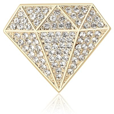 Broche Femme Élégante En Zirconium Cristaux Strass En Forme De Diamant Épinglette Pour Costume Robe Chapeau Bijoux Accessoire De Mariage Cadeau Fête Cérémonie Anniversaire Soirée (Doré)
