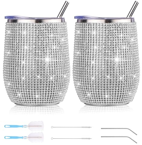 Vinkopp rostfritt stål med lock och sugrörsborste: 2 stycken 30 ml dubbelväggiga vakuumisolerade vinglas, håller 5 h varm/10 h kall dryckesbägare, kaffemugg resemugg 30 ml U-kopp dubbla lager