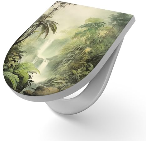 DEQORI Toilettensitz mit Motiv Das grüne Paradies | WC Sitz in Weiß aus Duroplast | Format 36,4x45,4 cm – antibakterielle Klobrille für D-Form WC mit Deckel – pflegeleicht & dekorativ