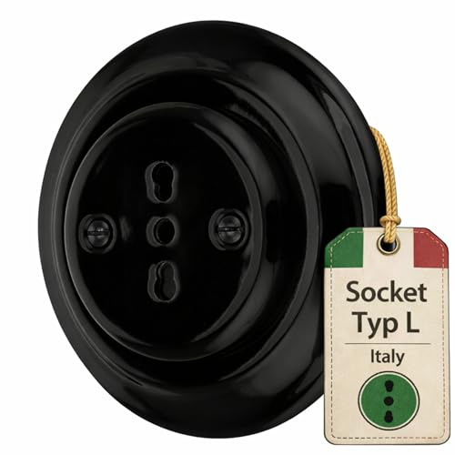 Incasso Porcellana Retro Presa All-In-One, Serie PR1 Nero, Tipo L Italiano