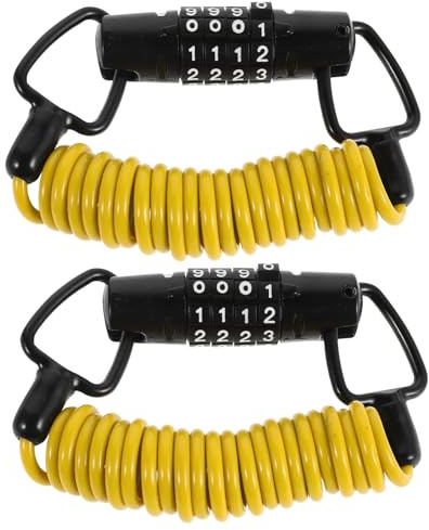 EXAOMBLE Bike Helmet Lock with Retractable Cable, 4-Digit Combination Security Lock for Motorcycle, Bicycle, Luggage, and Stroller, Yellow 2pcs