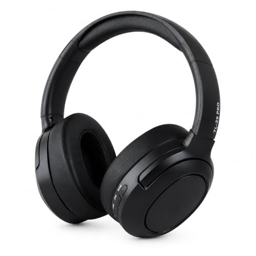 TL-29 PRO Wireless Bluetooth Headphones Over Ear, Foldable Stereo Headset with Deep Bass, Built-in Mic, Wired & Wireless Mode, Type-C Fast Charging, 18H Playtime for Mobile, PC & Tablet (Black)