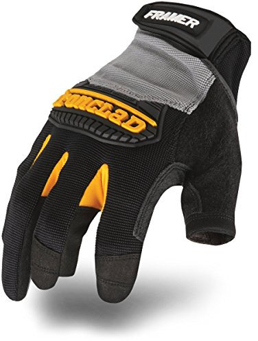 Ironclad Framer; Carpenter Work Gloves, Open Finger Dexterity, Performance Fit, Durable, Machine Washable, (1 Pair), FUG-03-M, Grey/Black