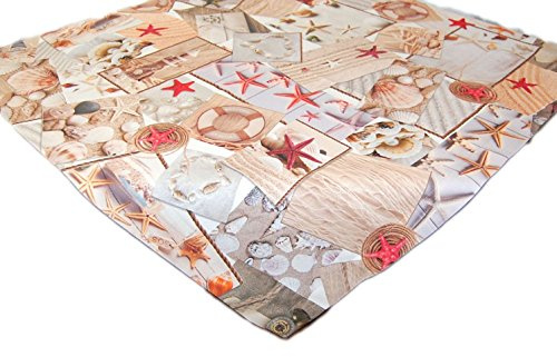 Hossner Tischdecke, Mitteldecke Muscheln Maritim 85x85cm Weiß Rot
