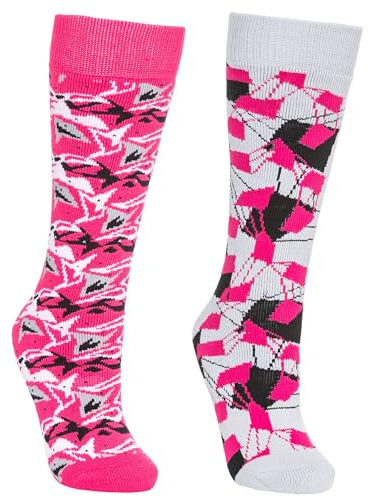 Trespass Girls Ski Tube Socks Boys 2 Pair Pack Kids Rockies - Platinum/Pink Lady 12/3