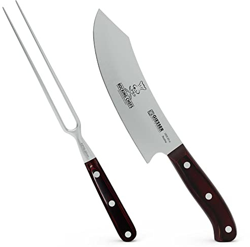 Giesser seit 1776 - Made in Germany - PremiumCut, Rocking Chef, Tranchier Set 2 teilig, Kochmesser 20 cm, Tranchiergabel, micarta, rot, rostfrei, Grillmesserset