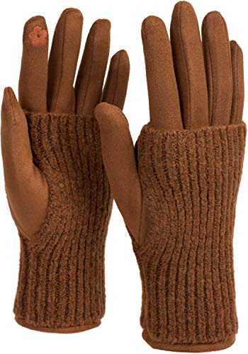 styleBREAKER Damen 3-in-1 Touchscreen Stoff Handschuhe Stulpe | Leitfähige Fasern für Smartphones, fingerlose Strick-Manschette einzeln oder kombiniert tragbar, Einheitsgröße 6-8 EU.