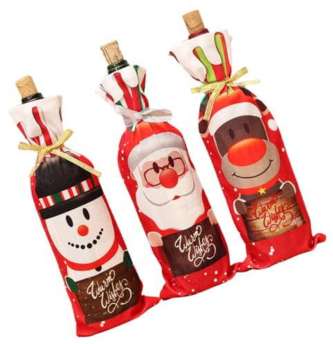 Supvox 3 Stücke Weihnachten Weinflasche Abdeckung Taschen Weihnachtsmann Weinbeutel Flaschen Beutel Flaschen Kleidung für Weihnachtsdeko Abendessen Bankett Tischdeko