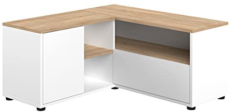 TemaHome TV-Schrank Ecke, 90 x 90 x 45 cm, Weiß und Eiche, 90x90x45 cm