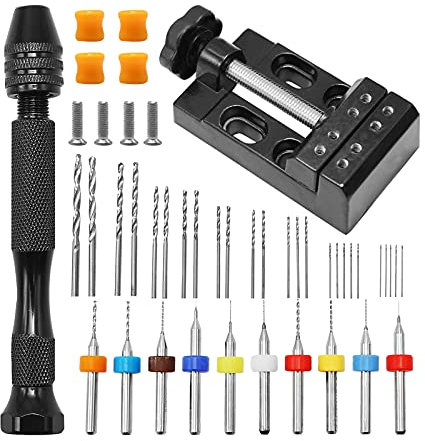 Saihisday Mini Modeling Hand Drill Set with Pin Vise Hand Drill Twist Drill Mini Drill Bench Vise for Craft Carving Jewelry DIY