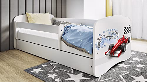 Bjird Kinderbett Jugendbett 80x160 cm Weiß mit Matratze Rausfallschutz Schublade und Lattenrost Kinderbetten für Mädchen und Junge - Formel