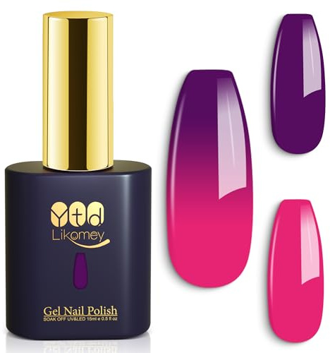 YTD Likomey UV Nagellack Farbwechsel Thermo Farbgel,15ml Traubenviolett Heißes Rosa Chamäleon Nagelgel UV/LED Color Change Herbst Winter Gellack,WB10