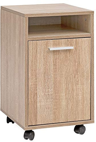 KADIMA DESIGN Rollcontainer OSSOLA: Weiß/Sonoma, 2 Türfächer, Ablagefach, Rollen mit Bremsen, Melaminharz-Beschichtung, einfacher Aufbau Farbe: Beige