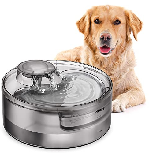 NPET DF10 Dog Water Fountain, 4.2L Large Automatic Pet Water Dispenser Dog Water Bowl with Cleaning Kit, Replacement Filter for Cat, Dogs, Multiple Pets