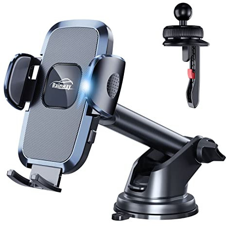 Rainway KFZ Handyhalterung Saugnapf & Lüftung, 3 in 1 Handy Halterung Auto Zubehör mit Universal Haken, 360°Drehung Handyhalter Kompatibel mit iPhone Samsung Huawei Xiaomi Smartphone