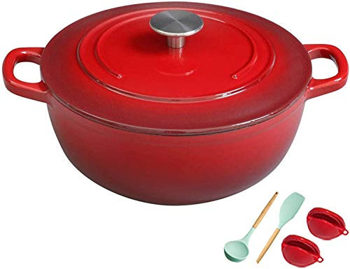 MXXHFC Olla térmica de Hierro Fundido esmaltado en cazuela, Horno de Hierro Fundido esmaltado con Doble asa, Olla Redonda de cerámica esmaltada para hornos para Cocina Cazuela de Hierro Fundido