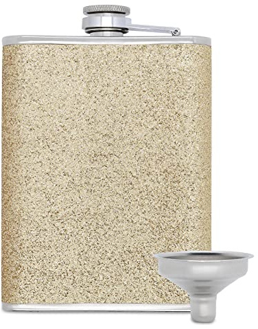 Flachmann für Frauen, Edelstahl Glitzer mit Trichter, Whisky Flachmann Gold 8oz / 240ml