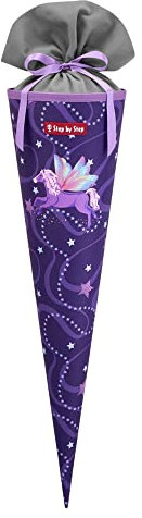 Step by Step Schultüte „Pegasus Emily“, passend zum Schulranzen, aus recycelten PET-Flaschen, Verschluss aus Stoff, 5L Füllvolumen, 70 cm Höhe, für die 1. Klasse, lila