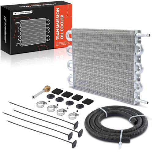 A-Premium Transmission Oil Cooler, Universal Aluminium 8 Pass Tube and Fin, Oil Cooler Kit with Hose Mounting Kit