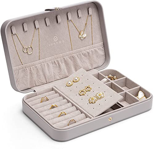 Vlando Schmuckkästchen Modern Middle, Teenager Mädchen Geschenke, Schmuckaufbewahrung, Schmuckkasten Leder, Schmuck Organizers für Ohrringe Ringe Halsketten Armband